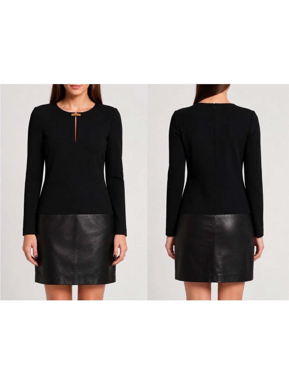 Emilio Pucci NWT $1690 Black Virgin Wool Lambskin Leather Shift Dress US 8 IT 42